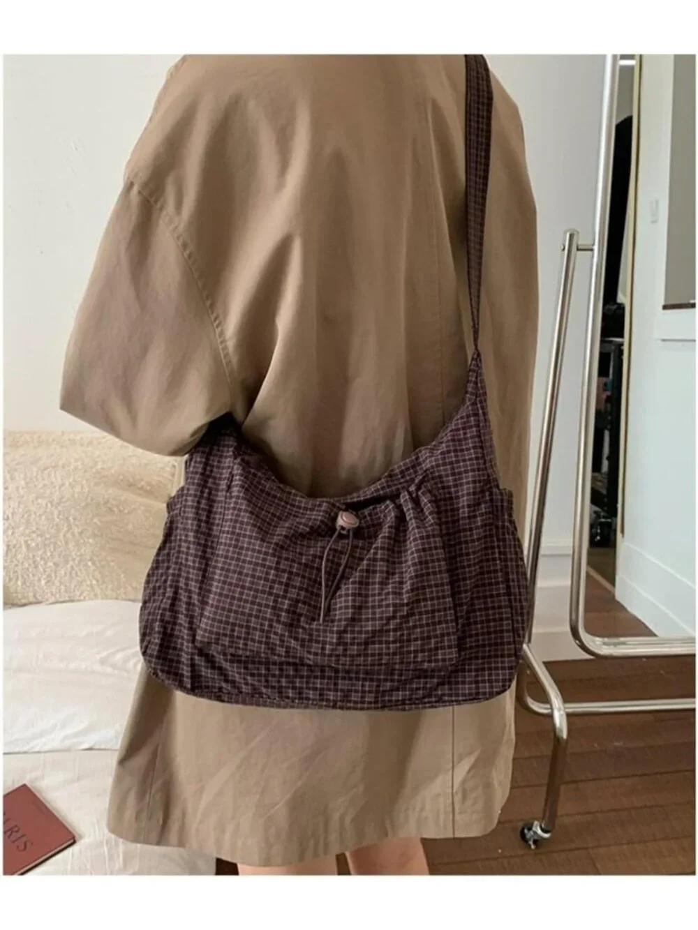 Korean Style Plaid Hobo Bag | Lightweight Checkered Crossbody Shoulder Bag
